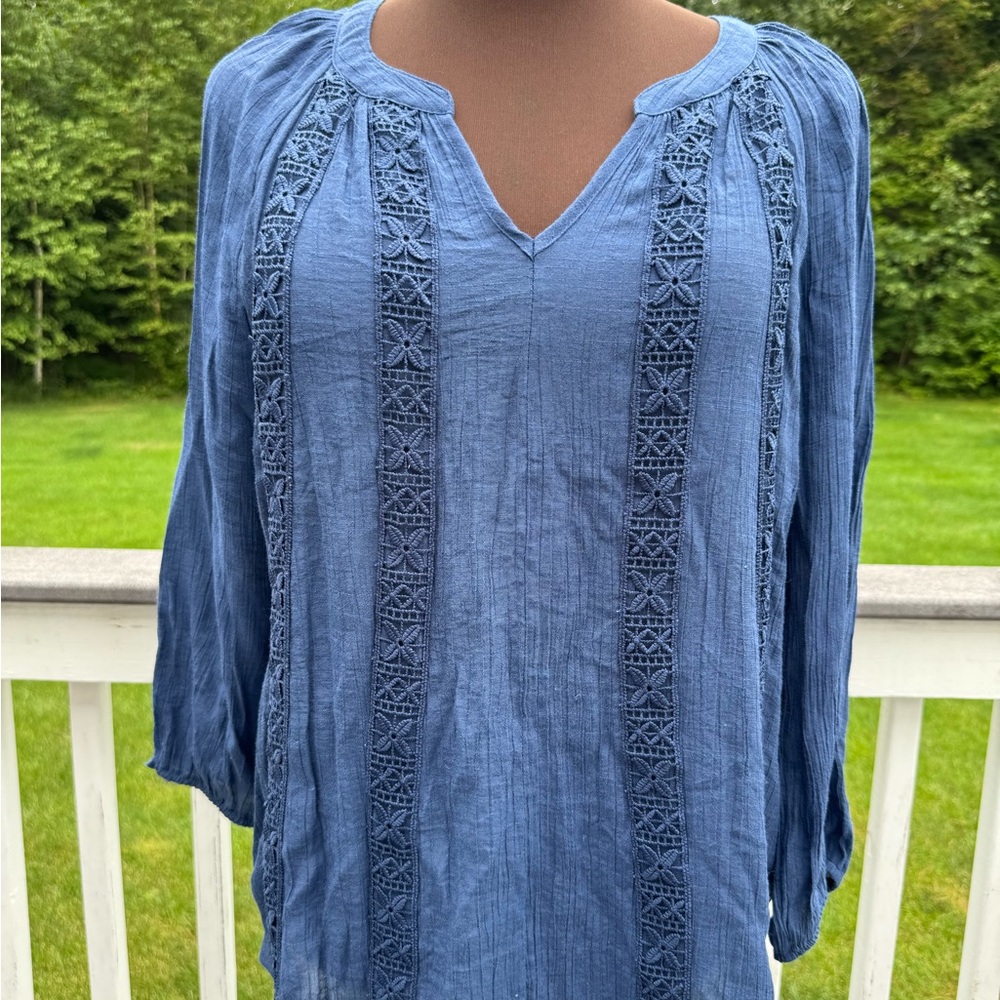 Elegant Blue 3/4 Sleeve Embellished Tunic